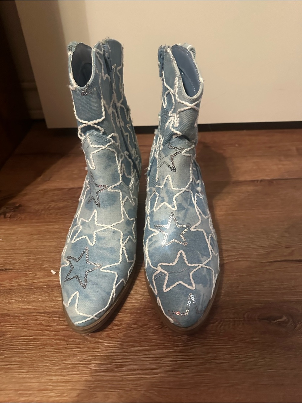 No Boundaries Light Blue Star Sequin Ankle Boots